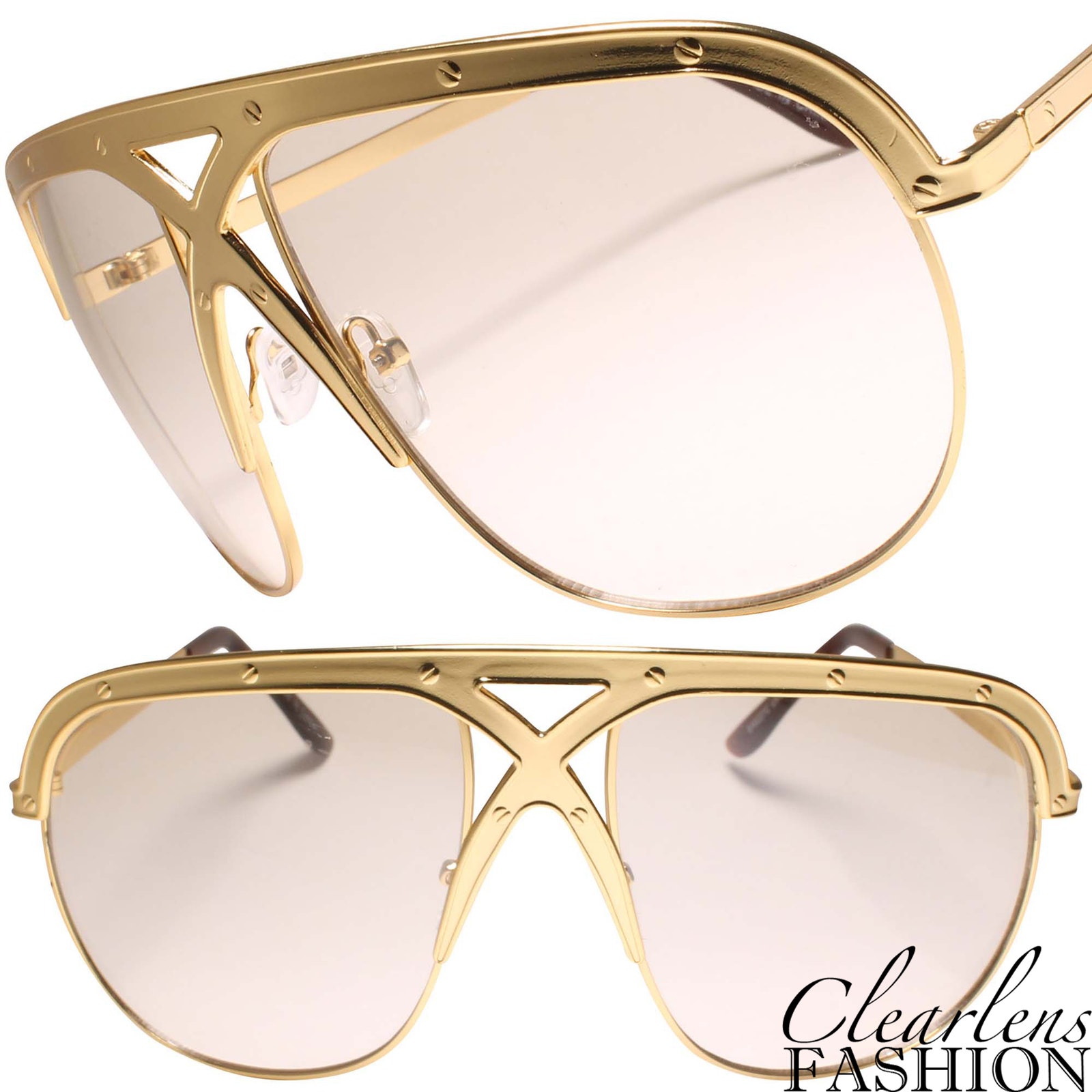 Bling 90s Hip Hop Gold Clear Lens Gold Frame